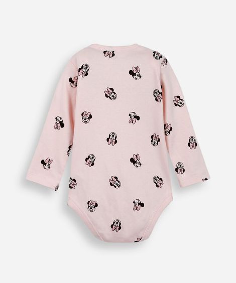 body infantil de algodão minnie manga longa rosa