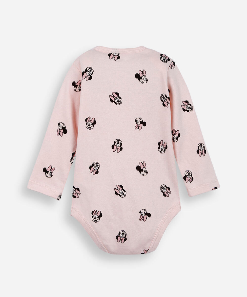 body infantil de algodão minnie manga longa rosa