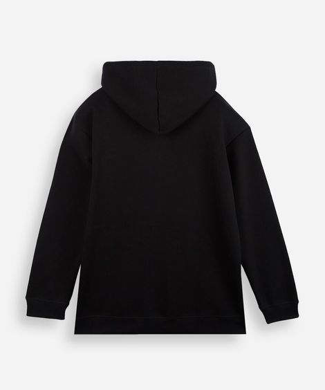 jaqueta oversized juvenil de moletom com capuz e bolso preta