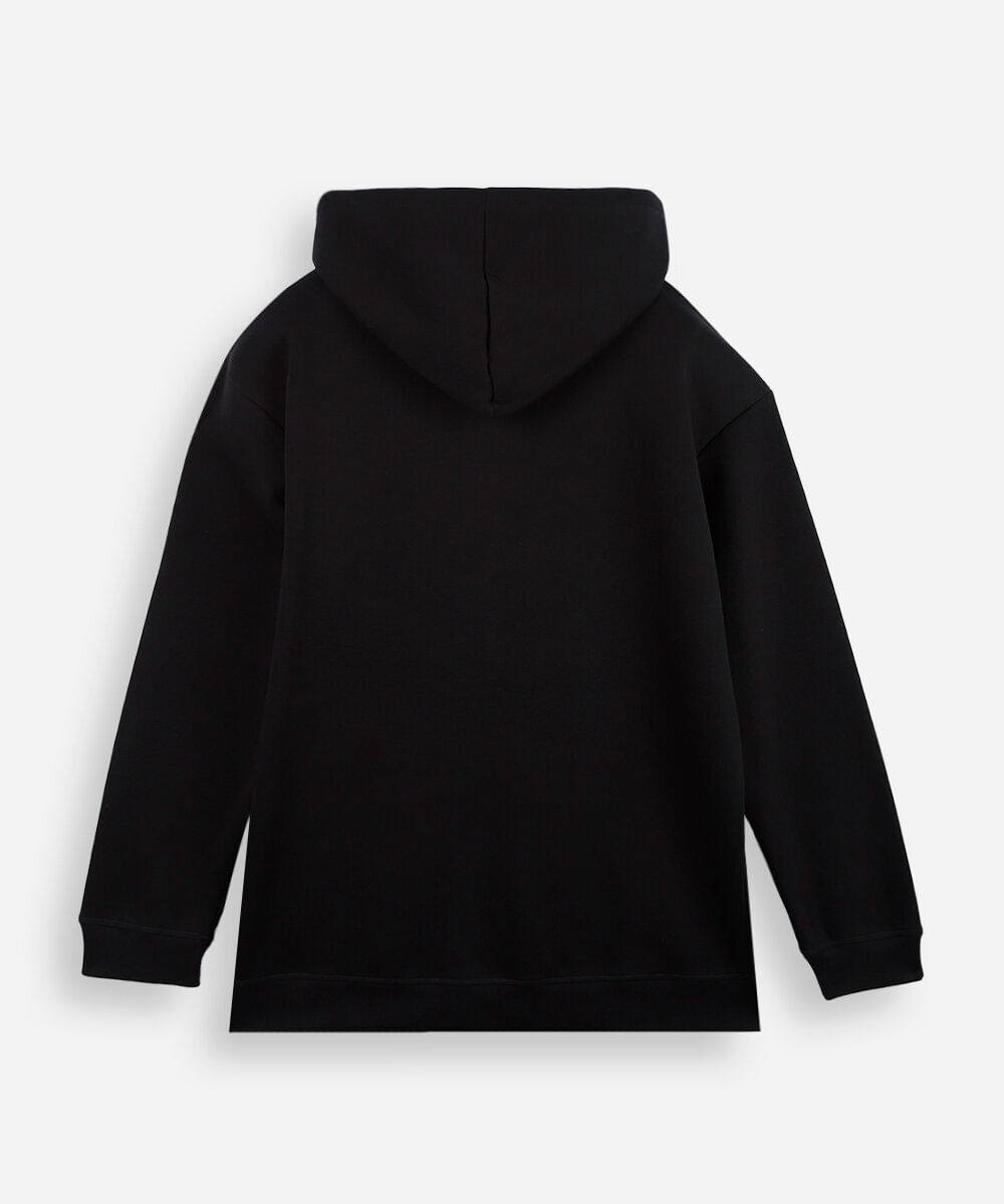 jaqueta oversized juvenil de moletom com capuz e bolso preta
