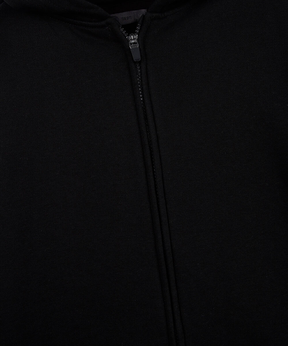 jaqueta oversized juvenil de moletom com capuz e bolso preta