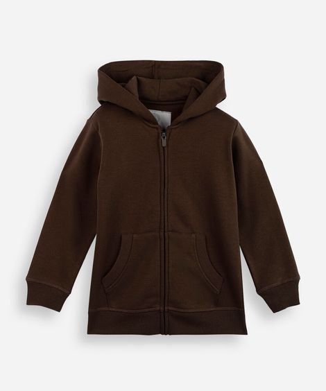 blusa infantil de moletom felpado com capuz marrom