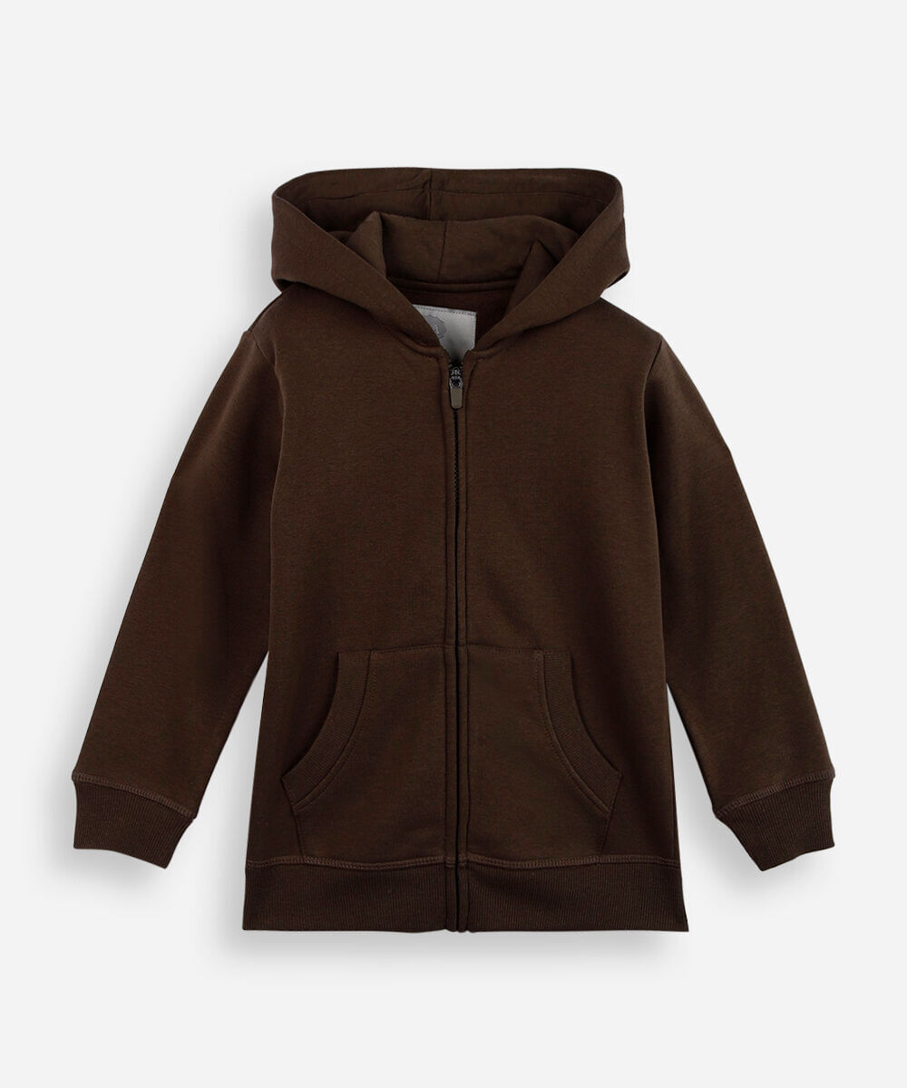 blusa infantil de moletom felpado com capuz marrom