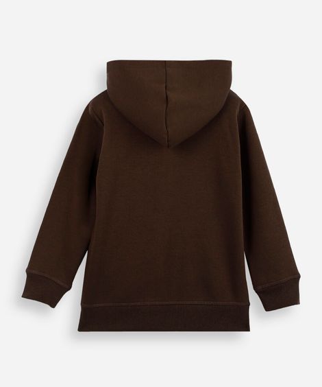 blusa infantil de moletom felpado com capuz marrom