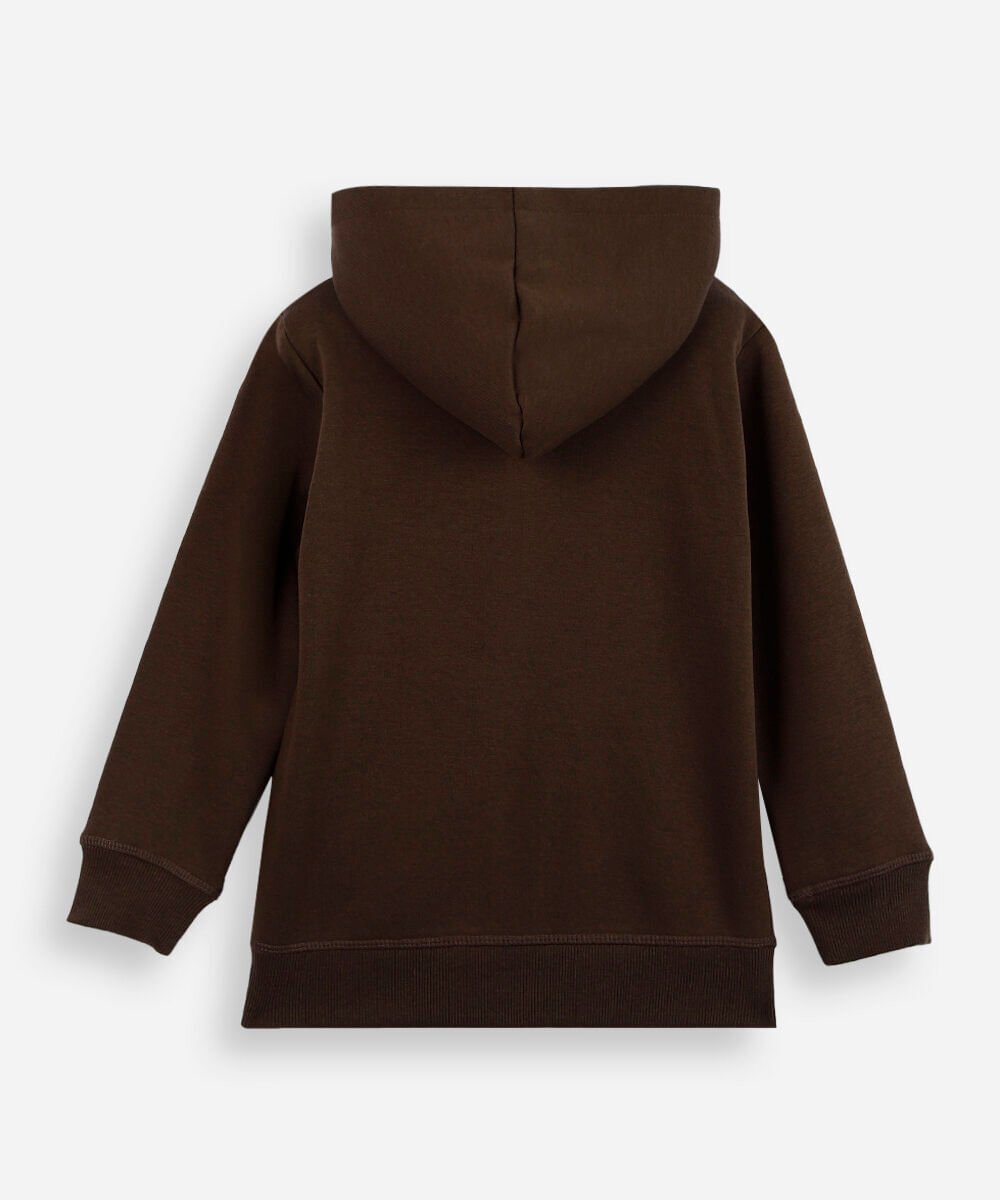 blusa infantil de moletom felpado com capuz marrom