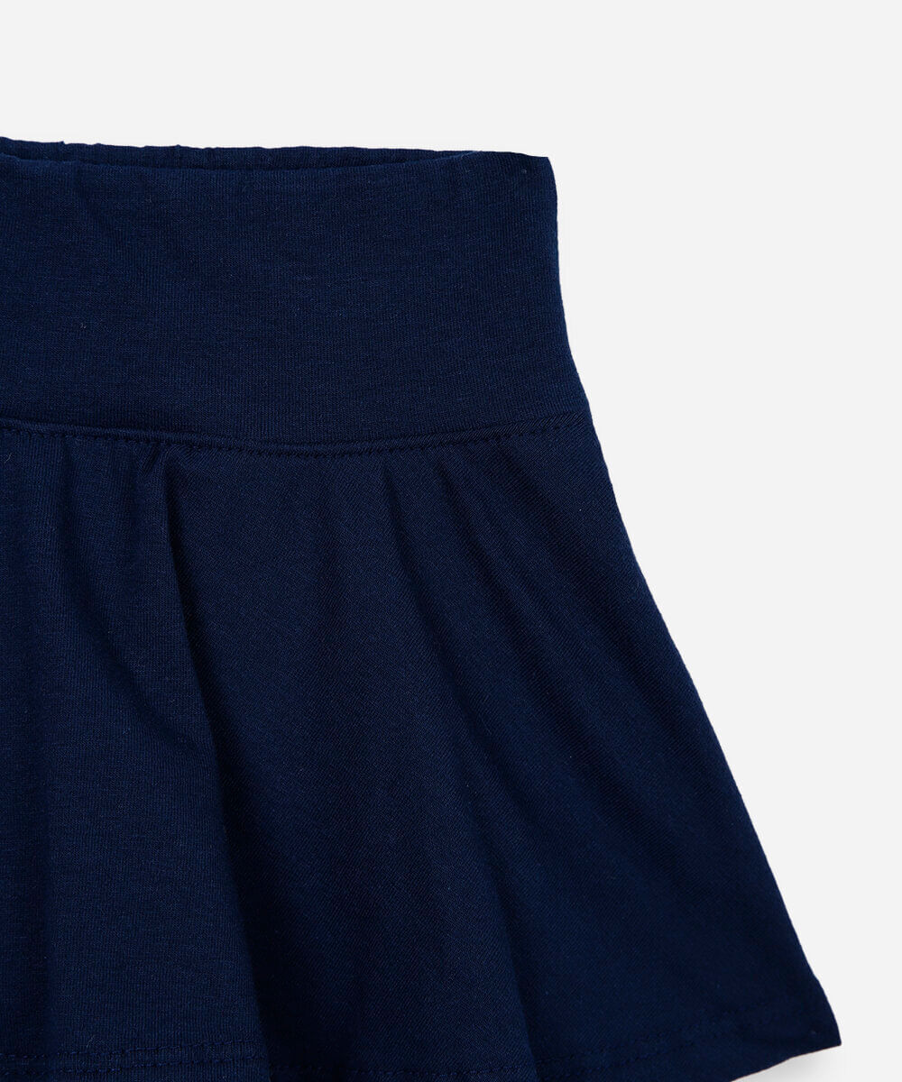 short saia infantil evasê liso azul