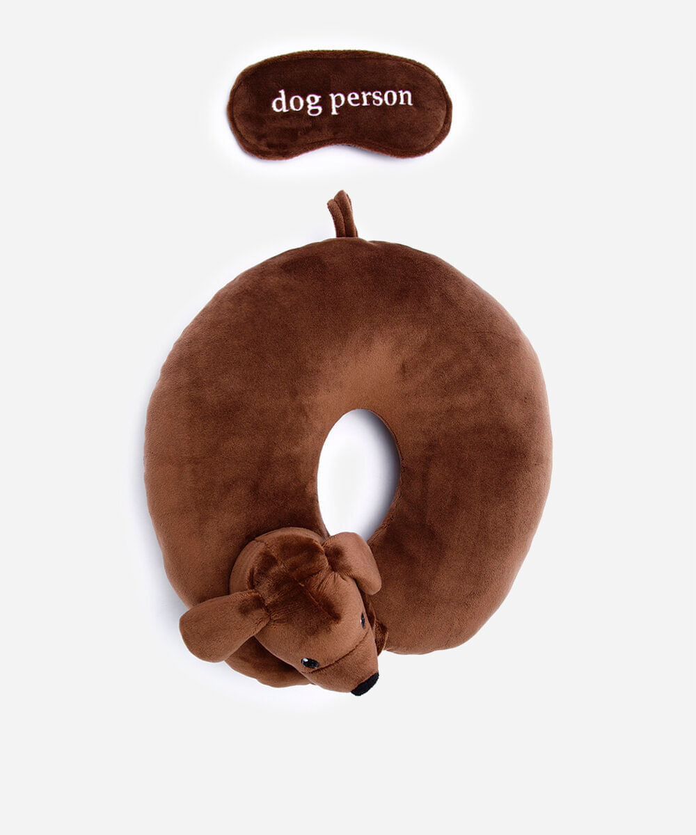 apoio de pescoço cachorro com máscara marrom