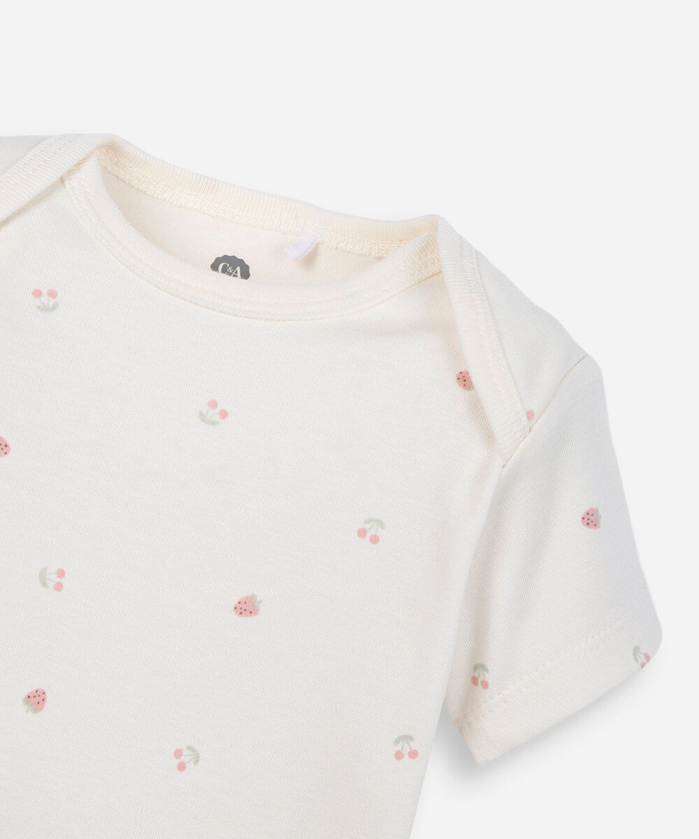body infantil de algodão cerejas off white
