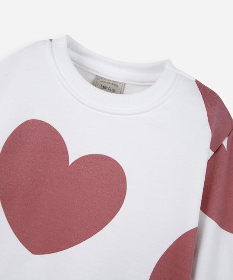 conjunto longo infantil com algodão corações off white