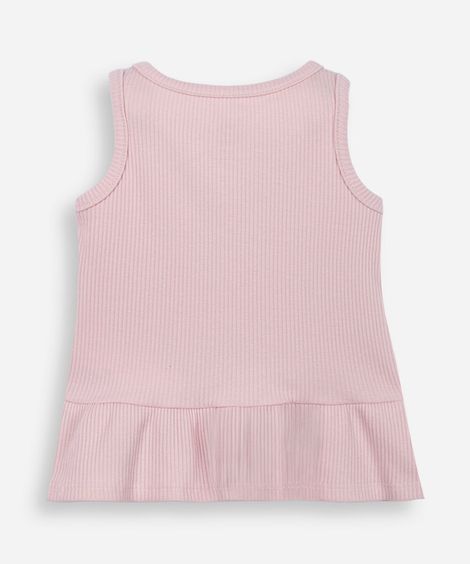 regata infantil de algodão com babado e bordado canelada rosa