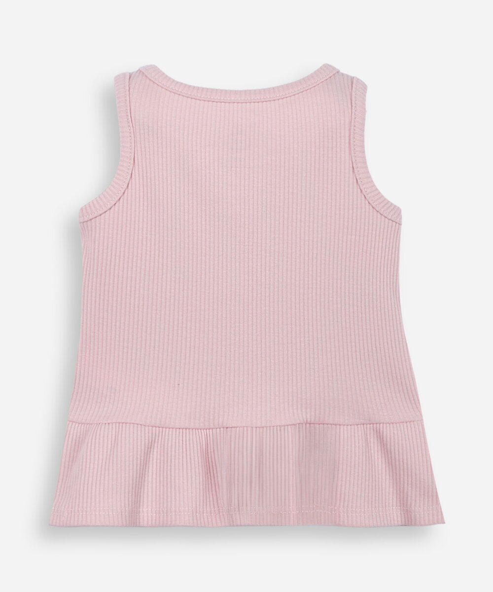 regata infantil de algodão com babado e bordado canelada rosa