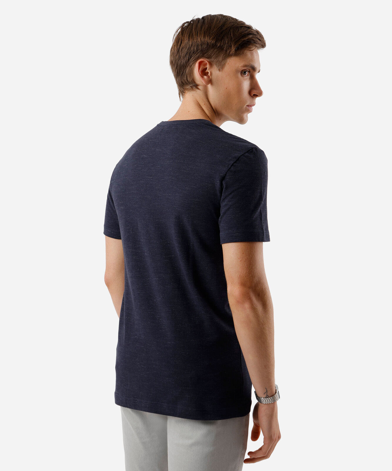 camiseta masculina de algodão texturizada azul