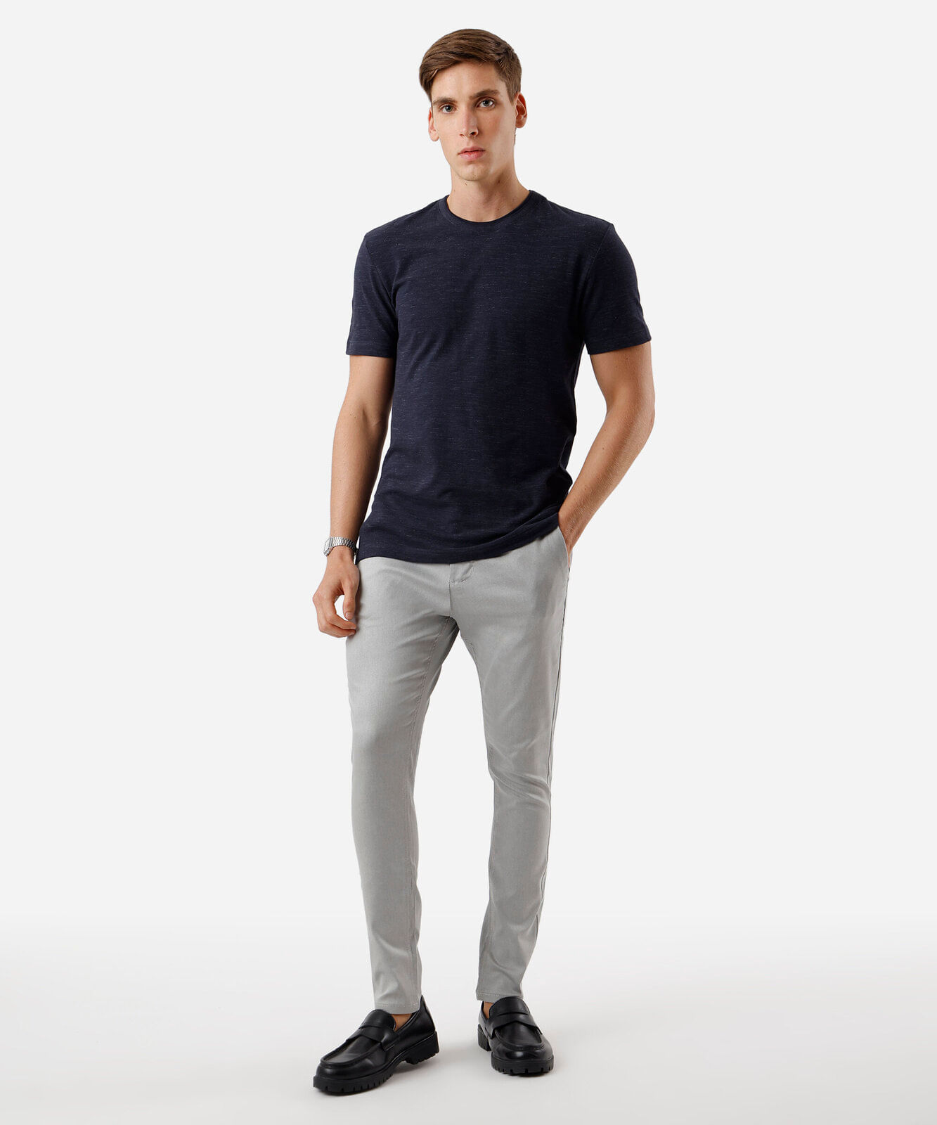 camiseta masculina de algodão texturizada azul