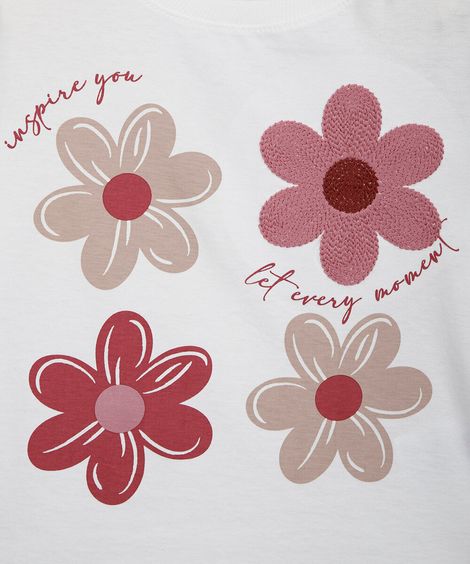 blusa infantil de algodão com  bordado floral off white