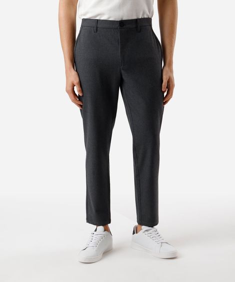 calça chino slim de alfaiataria masculina xadrez cinza