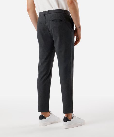 calça chino slim de alfaiataria masculina xadrez cinza