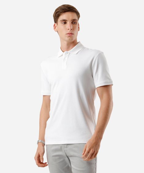 polo masculina de algodão peruano manga curta off white