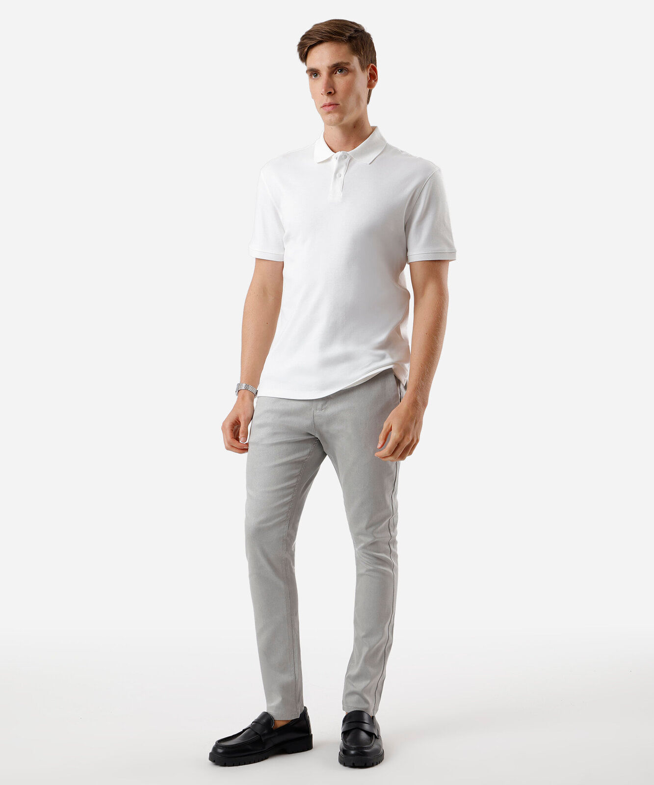 polo masculina de algodão peruano manga curta off white