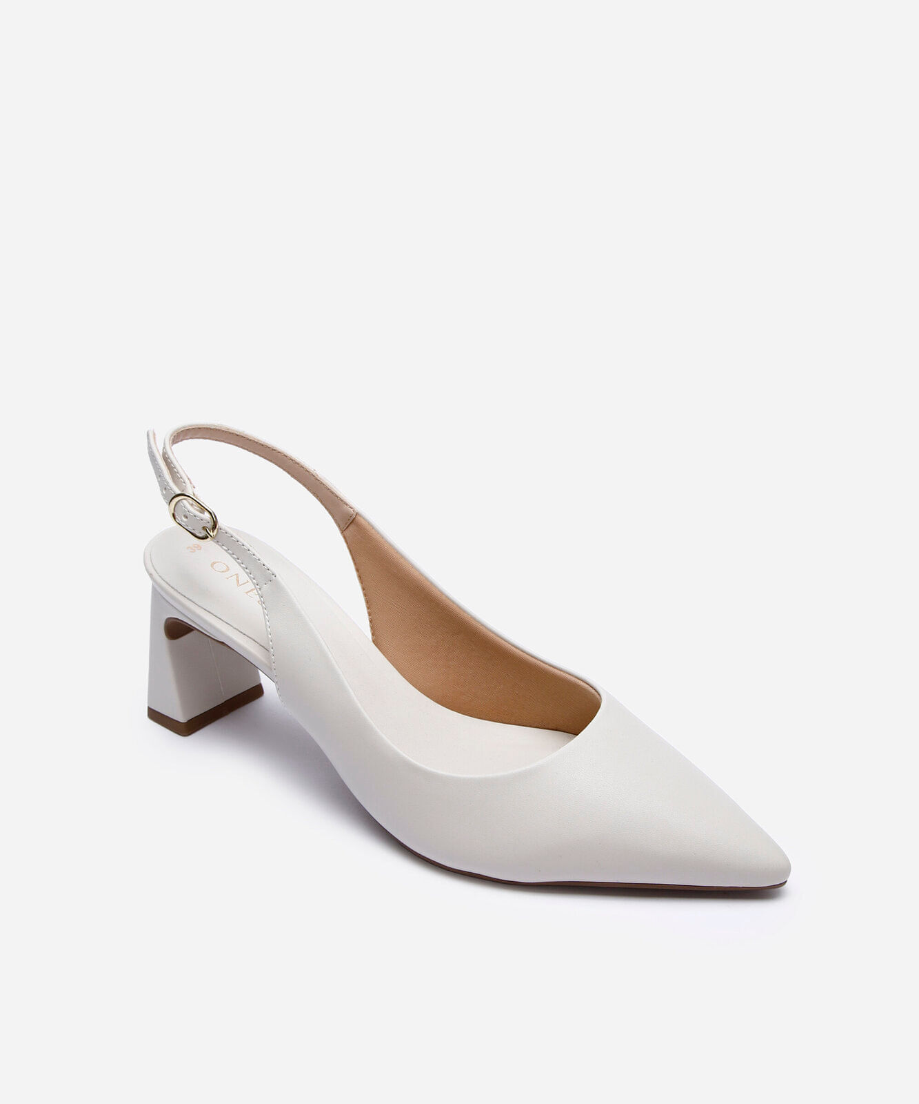 scarpin slingback com salto geométrico oneself off white