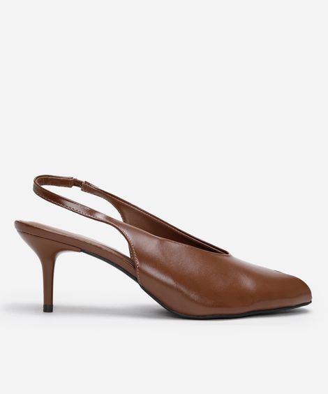 scarpin peep toe salto fino oneself marrom