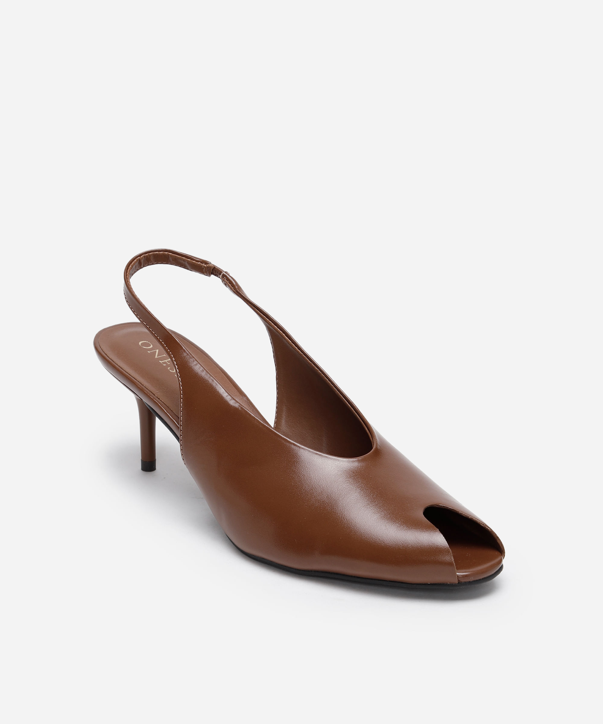 scarpin peep toe salto fino oneself marrom