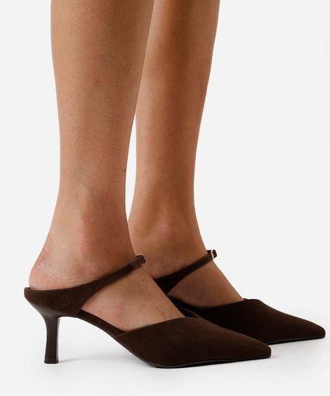 mule scarpin salto fino texturizado oneself marrom