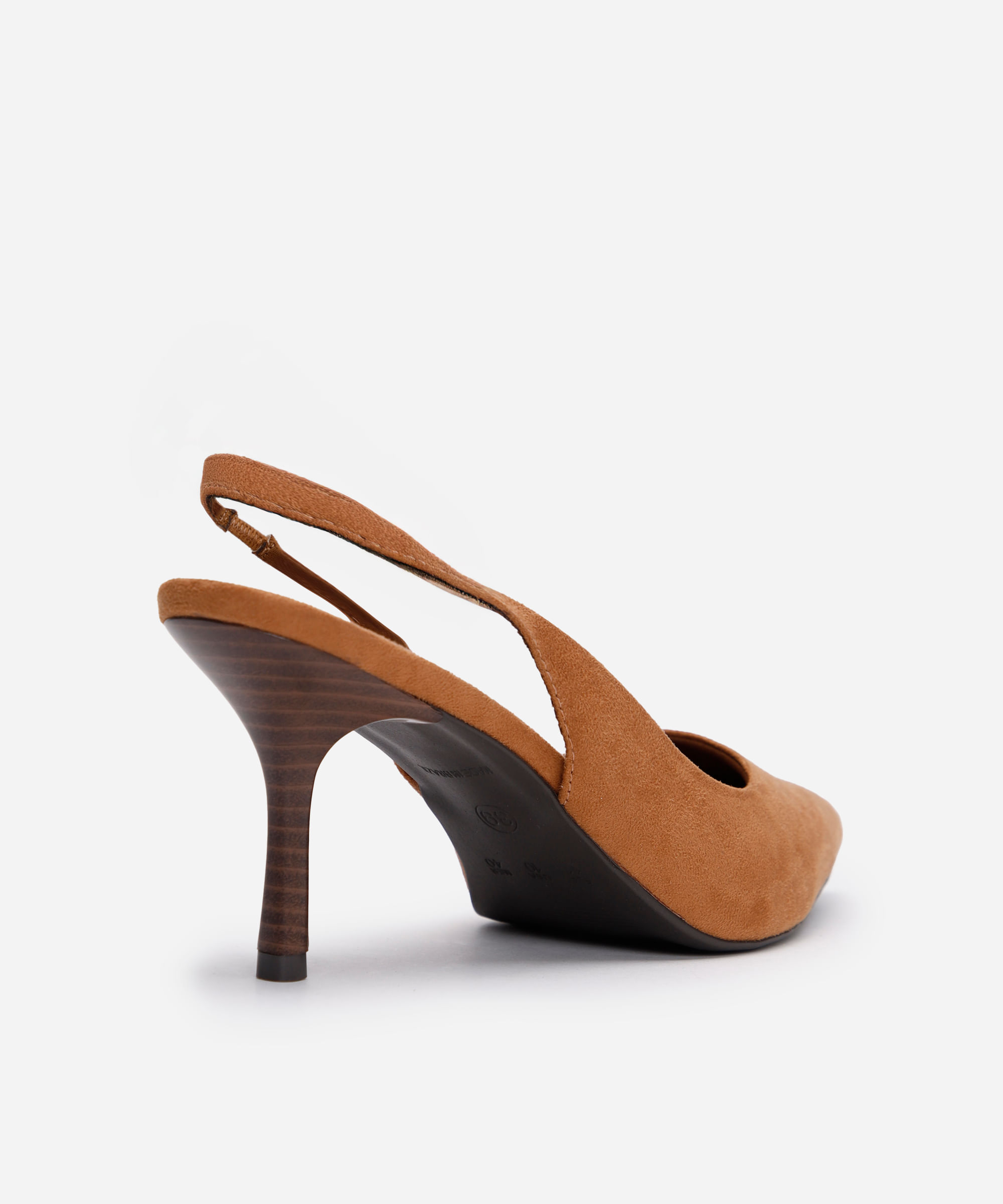 scarpin bico fino salto alto texturizado oneself bege