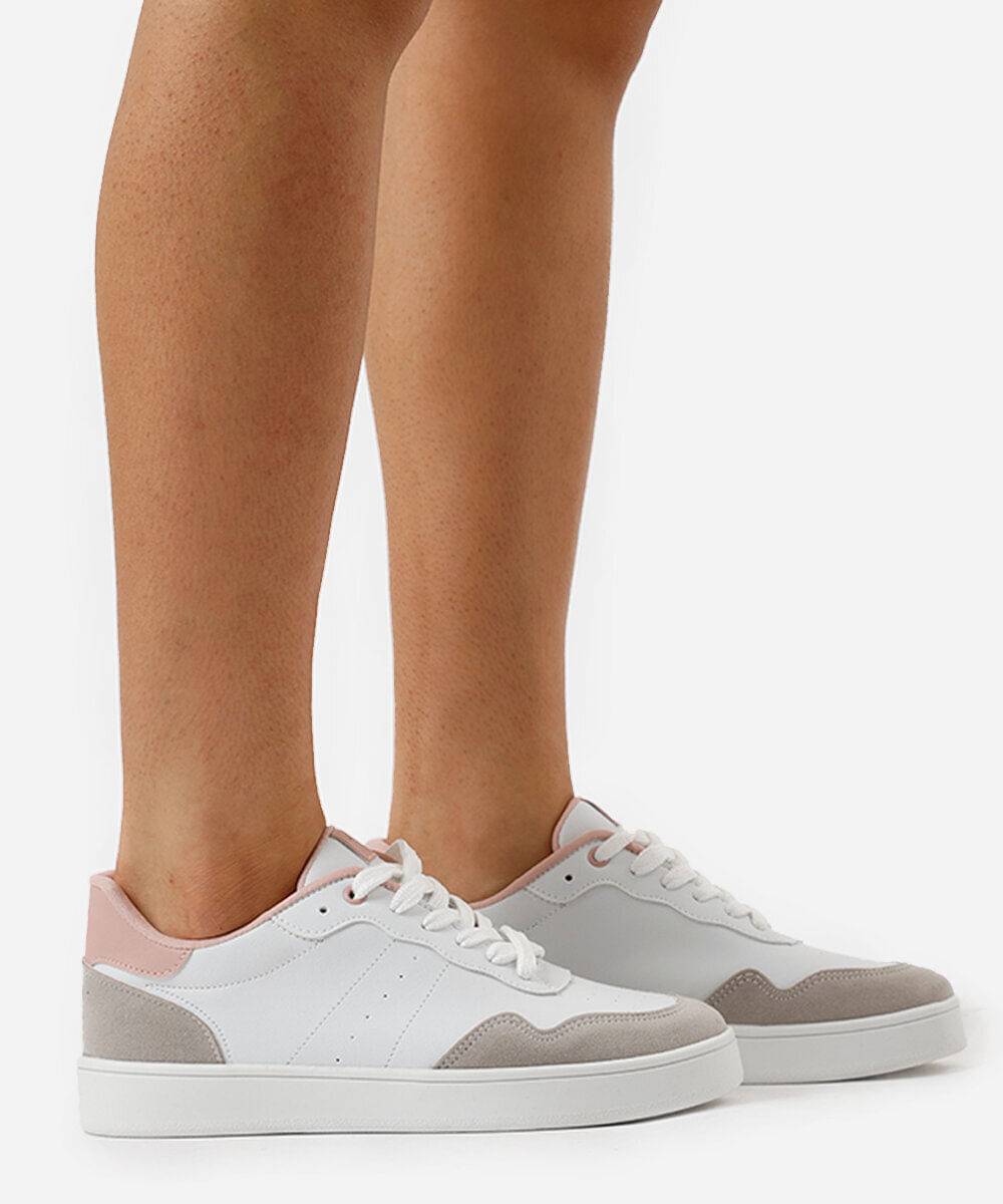 tênis feminino casual com recortes rosa
