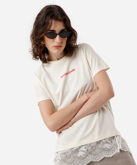 camiseta feminina de algodão estampada amarela