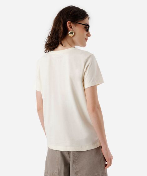 camiseta feminina de algodão estampada amarela
