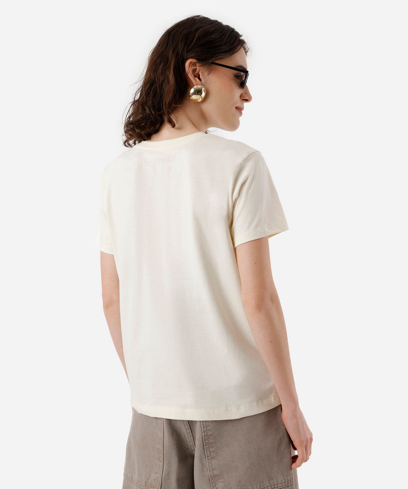 camiseta feminina de algodão estampada amarela