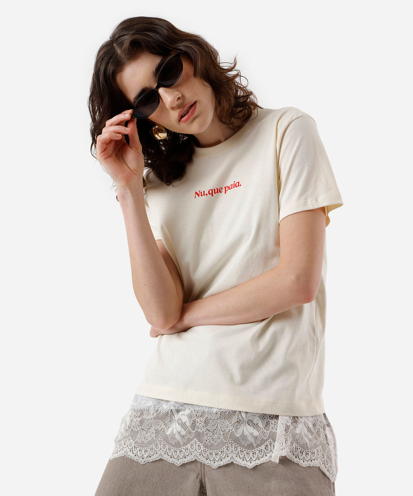camiseta feminina de algodão estampada amarela