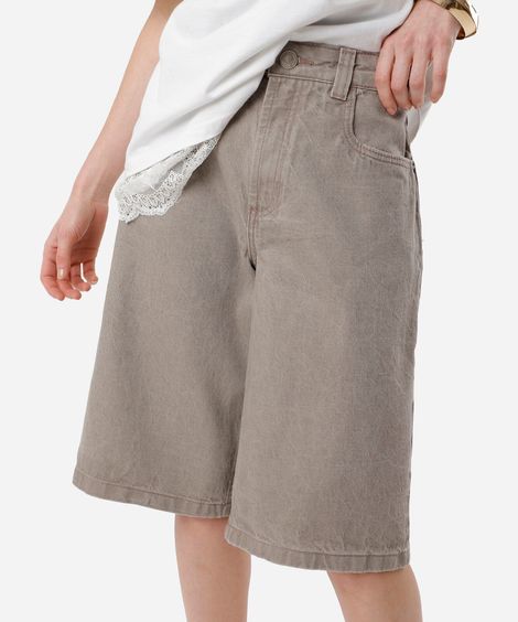 bermuda jorts feminina de sarja cintura média bege