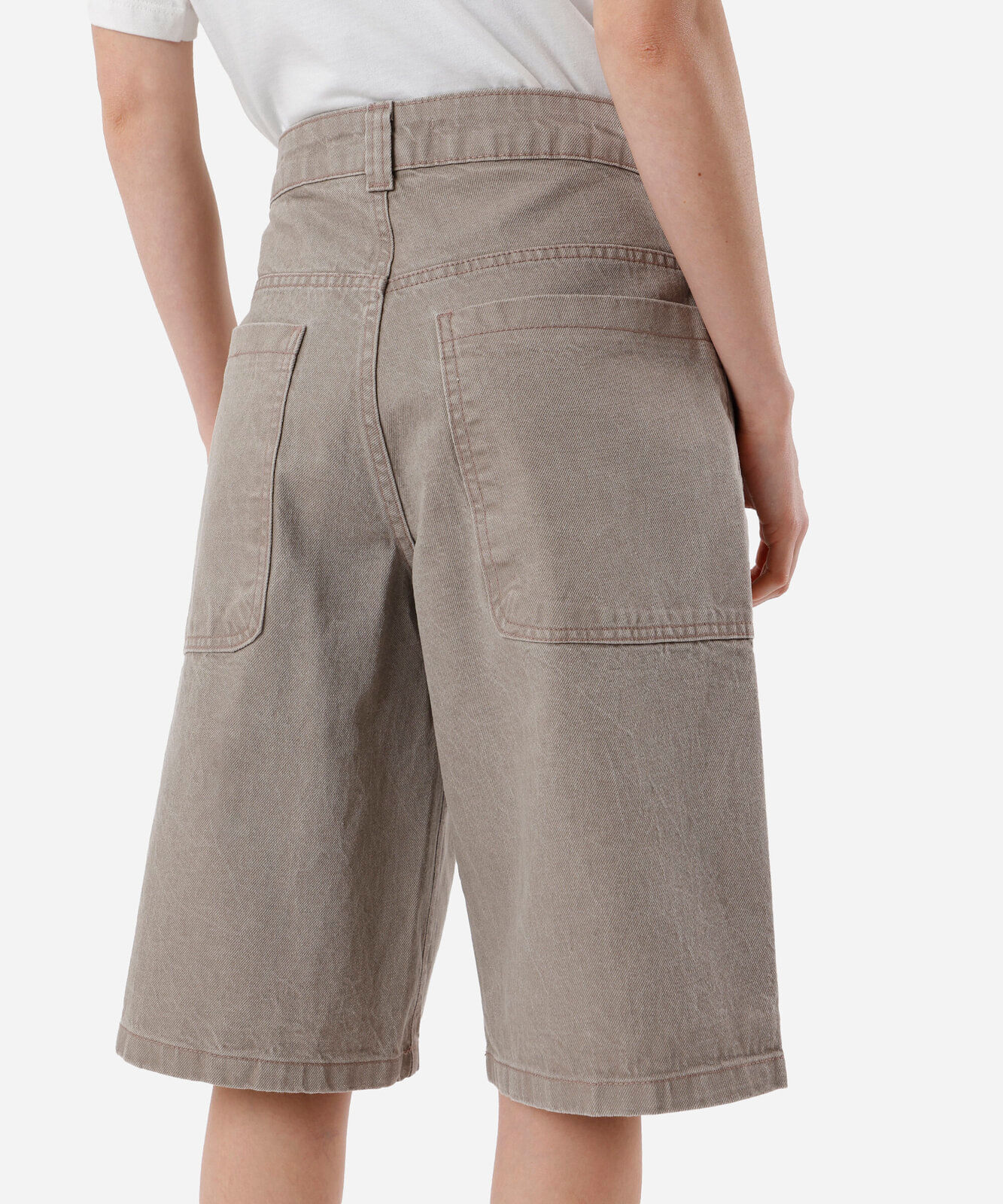 bermuda jorts feminina de sarja cintura média bege