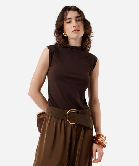 regata feminina de viscose com franzido marrom