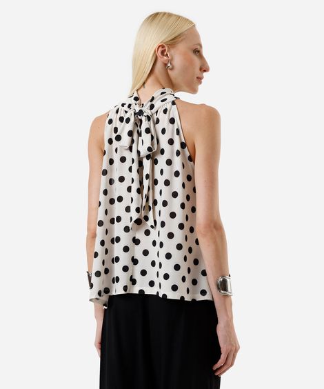 blusa halterneck feminina com amarração poá off white
