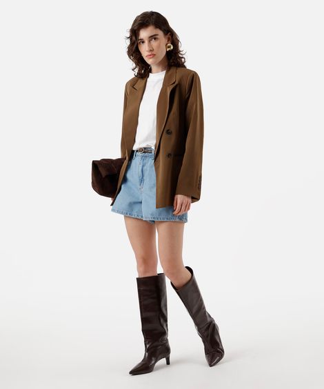 short boy feminino jeans cintura alta azul