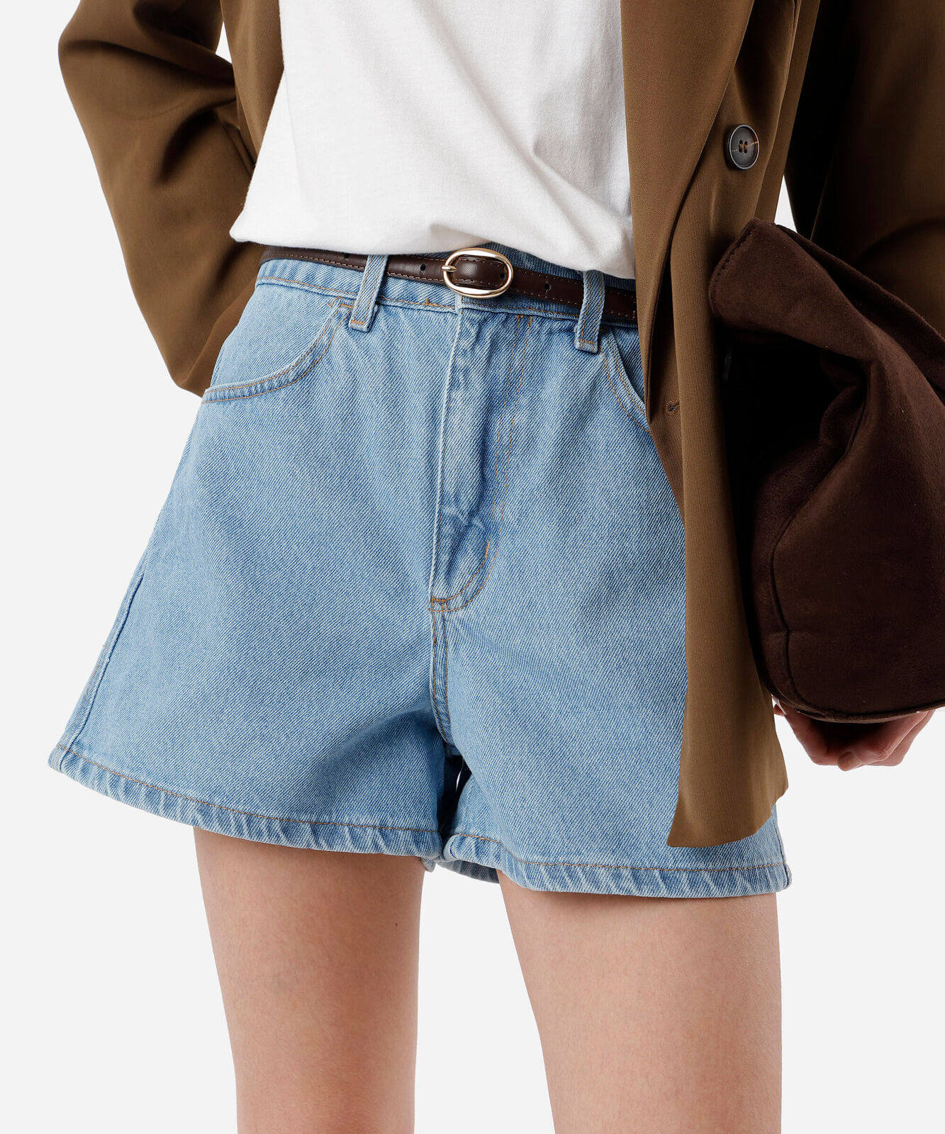 short boy feminino jeans cintura alta azul