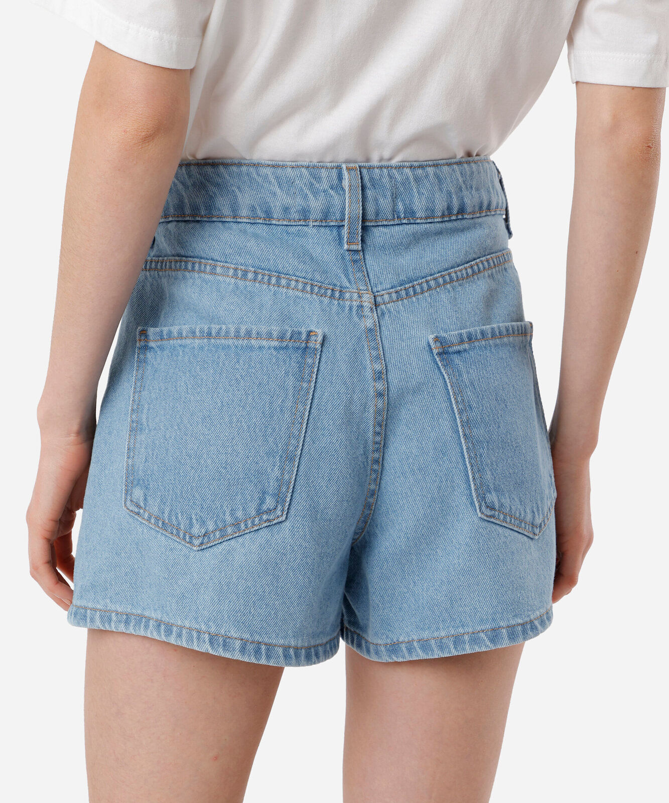 short boy feminino jeans cintura alta azul