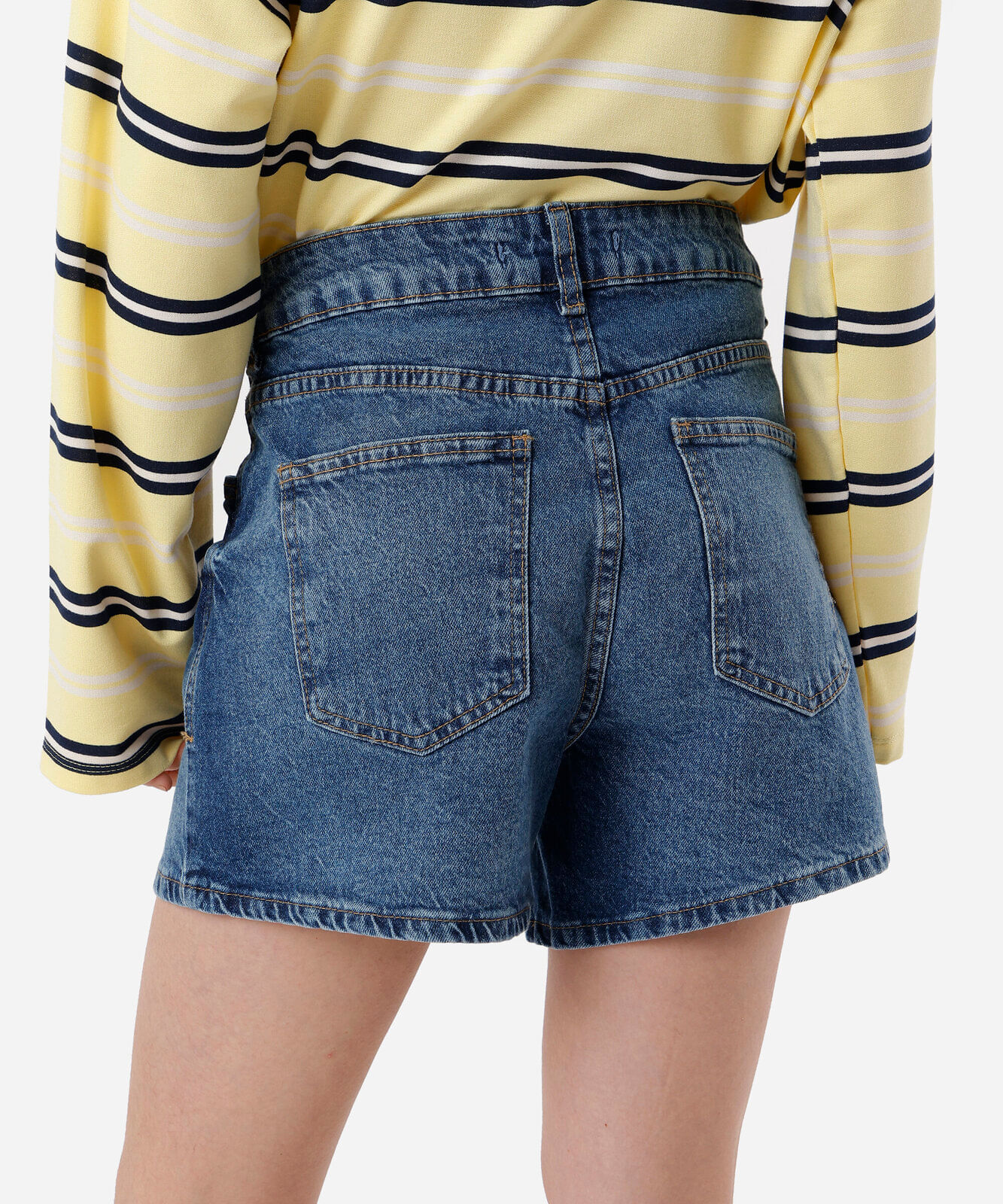 short feminino jeans cintura alta azul