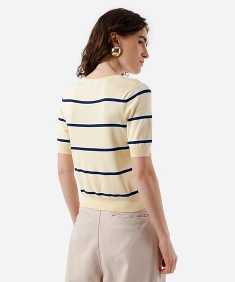 blusa cropped feminina de tricot listrada amarela