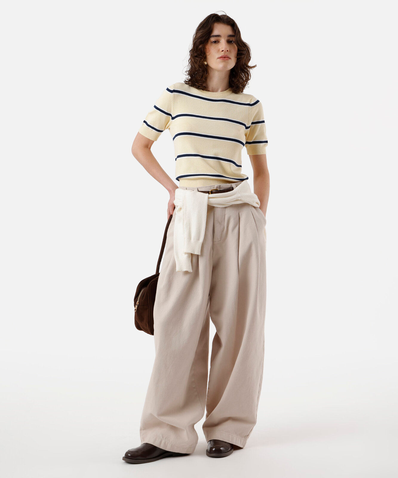 blusa cropped feminina de tricot listrada amarela