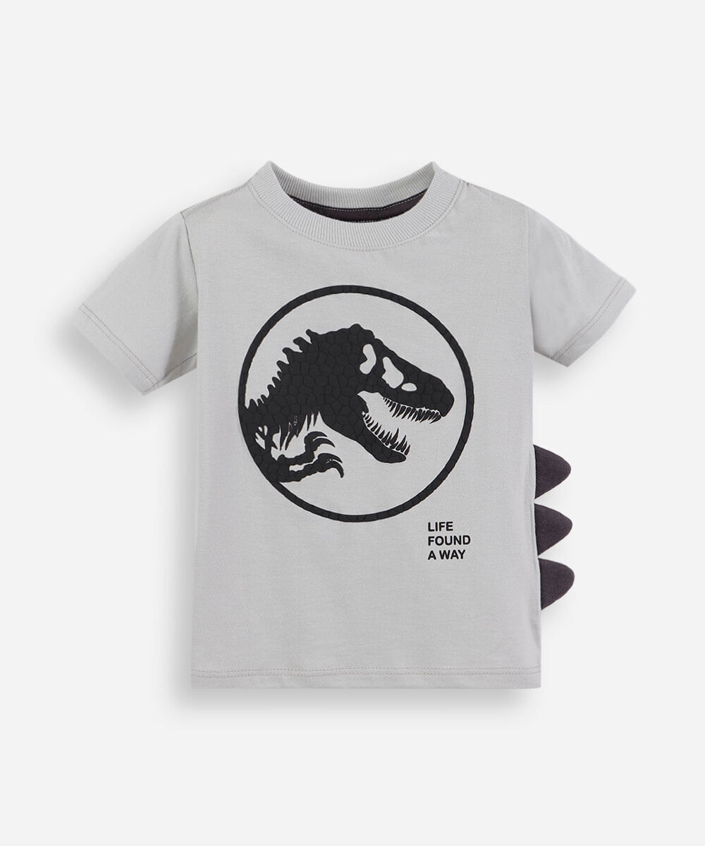 camiseta infantil de algodão jurassic park cinza