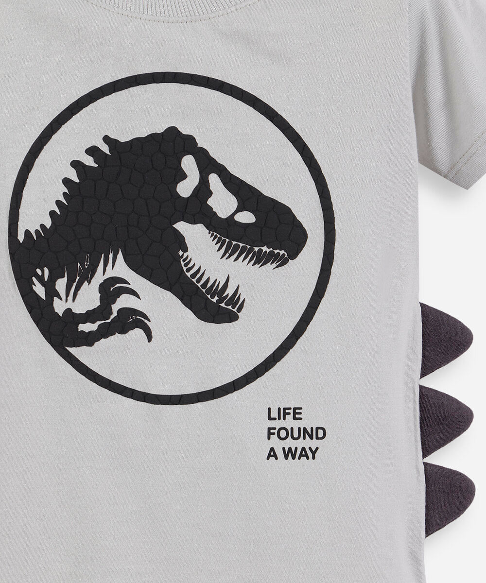 camiseta infantil de algodão jurassic park cinza
