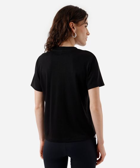 camiseta feminina de algodão estampada preta