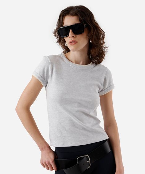 blusa feminina com algodão bicolor cinza
