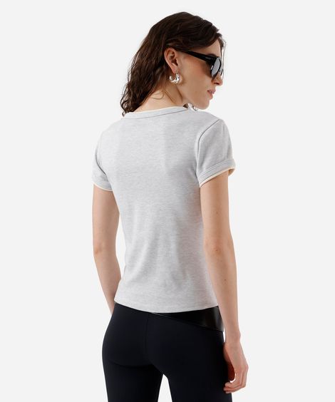 blusa feminina com algodão bicolor cinza