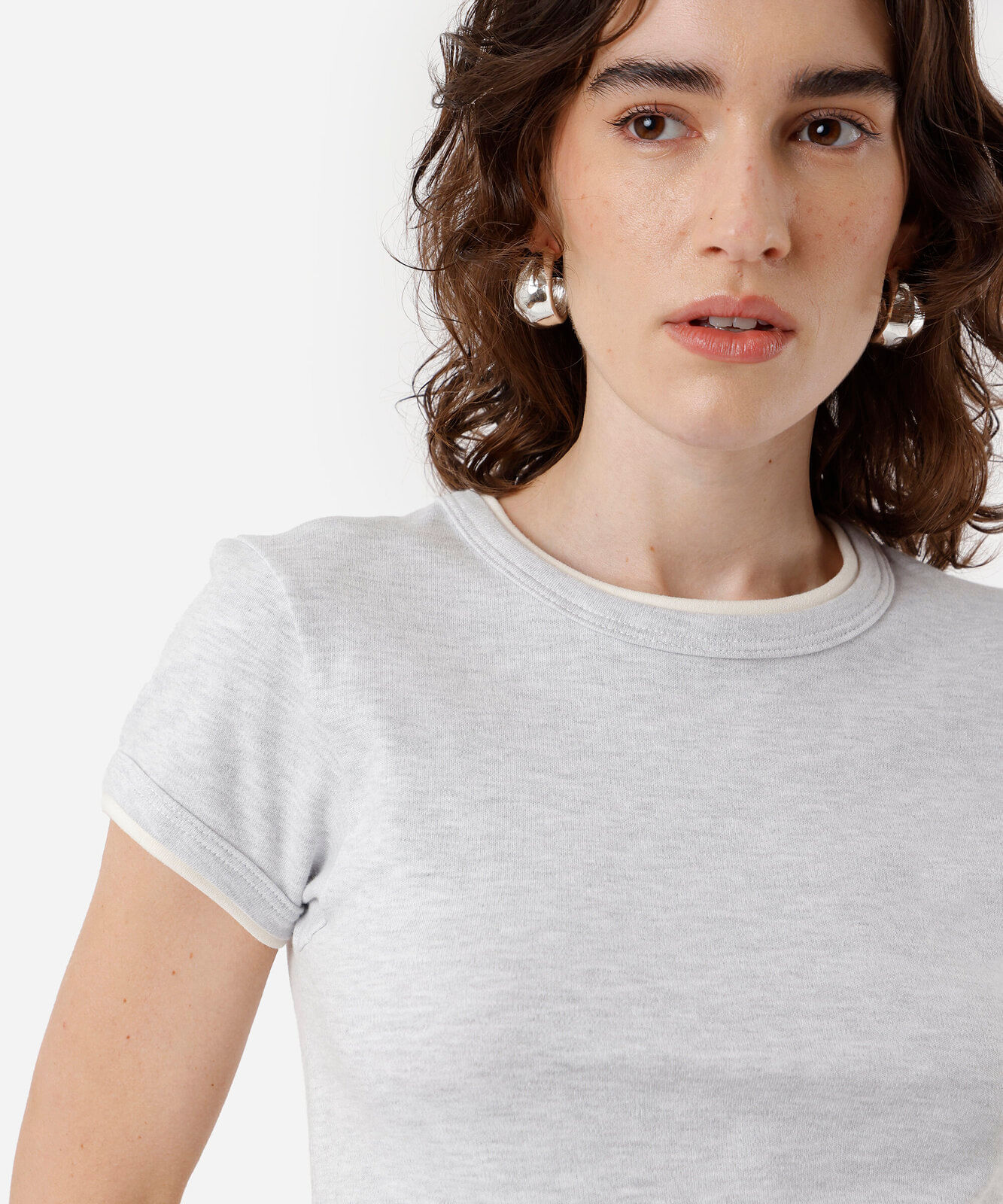 blusa feminina com algodão bicolor cinza