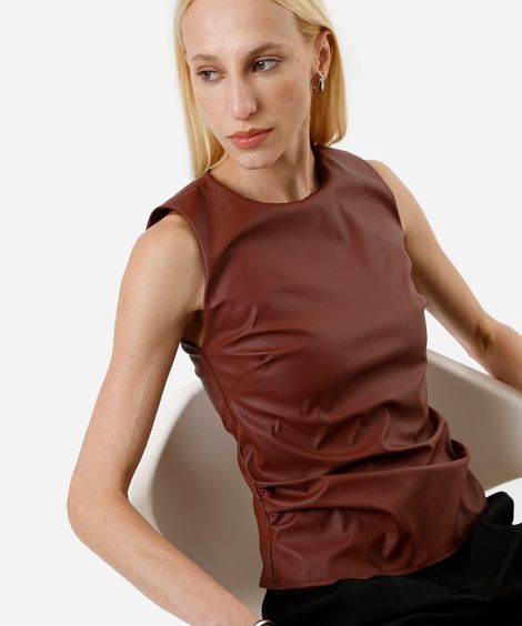 regata feminina de poliuretano franzida vinho