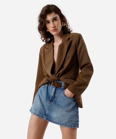 short saia feminino jeans cintura alta azul